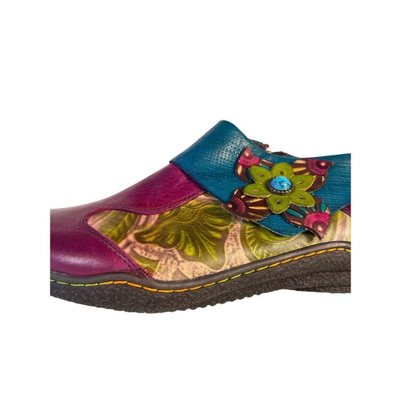 Socofy Size 38 US 7 Multicolor Floral Clogs Side Zip Shoes Retro Cosplay Flower - Picture 5 of 6
